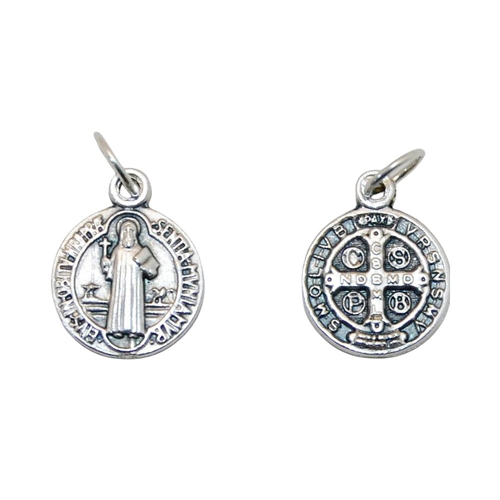 Medaglia Di San Benedetto Bicolore Argento/Oro - Portachiavi Religioso Con Medaglione 35mm
