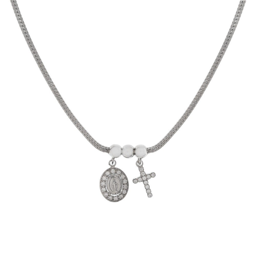 Collana in Argento con Medaglia e Croce