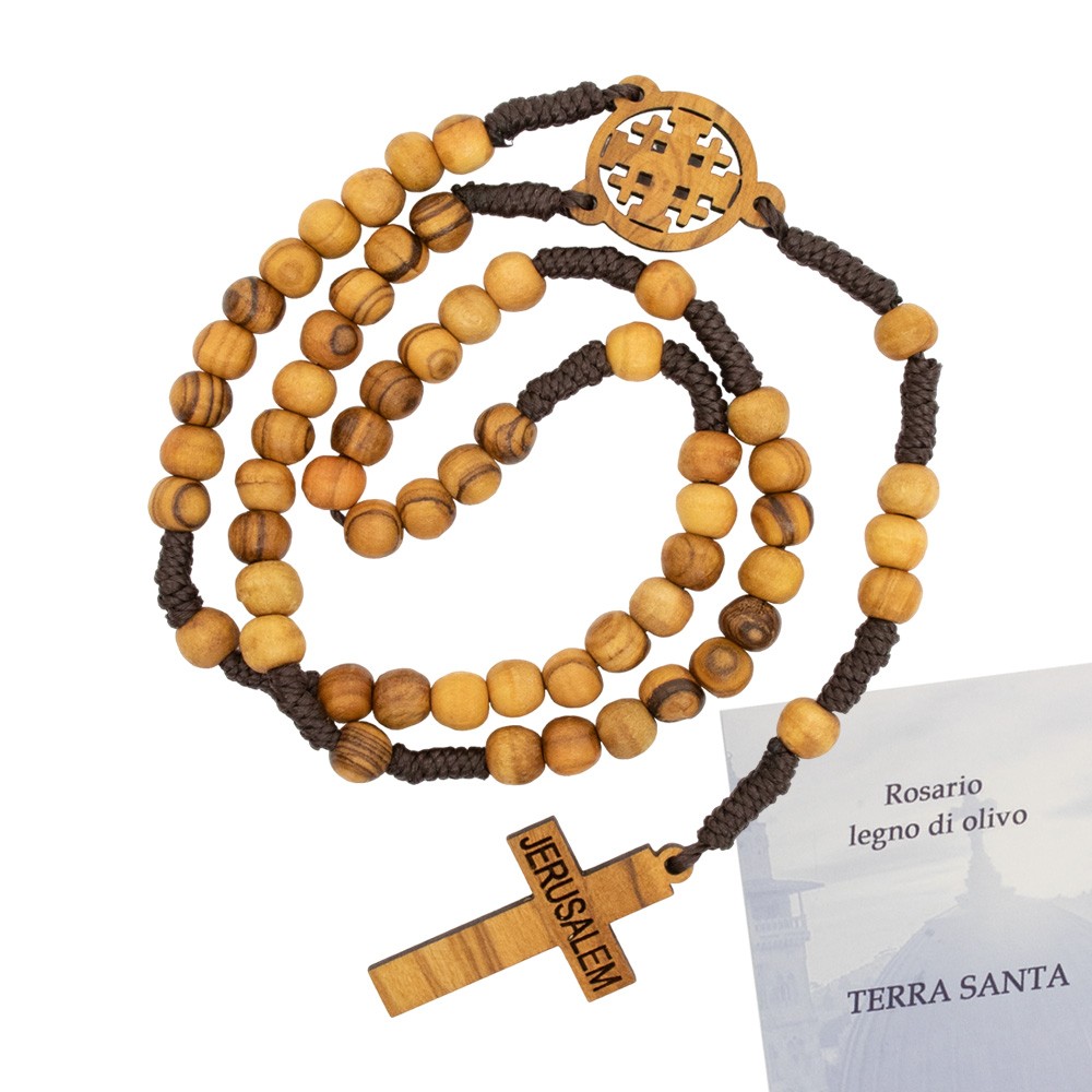 Collana Fatta A Mano In Legno D'olivo &ndash; Rosario Terra Santa &ndash; Cristiano &ndash; Marrone &ndash; Prodotto In Israele