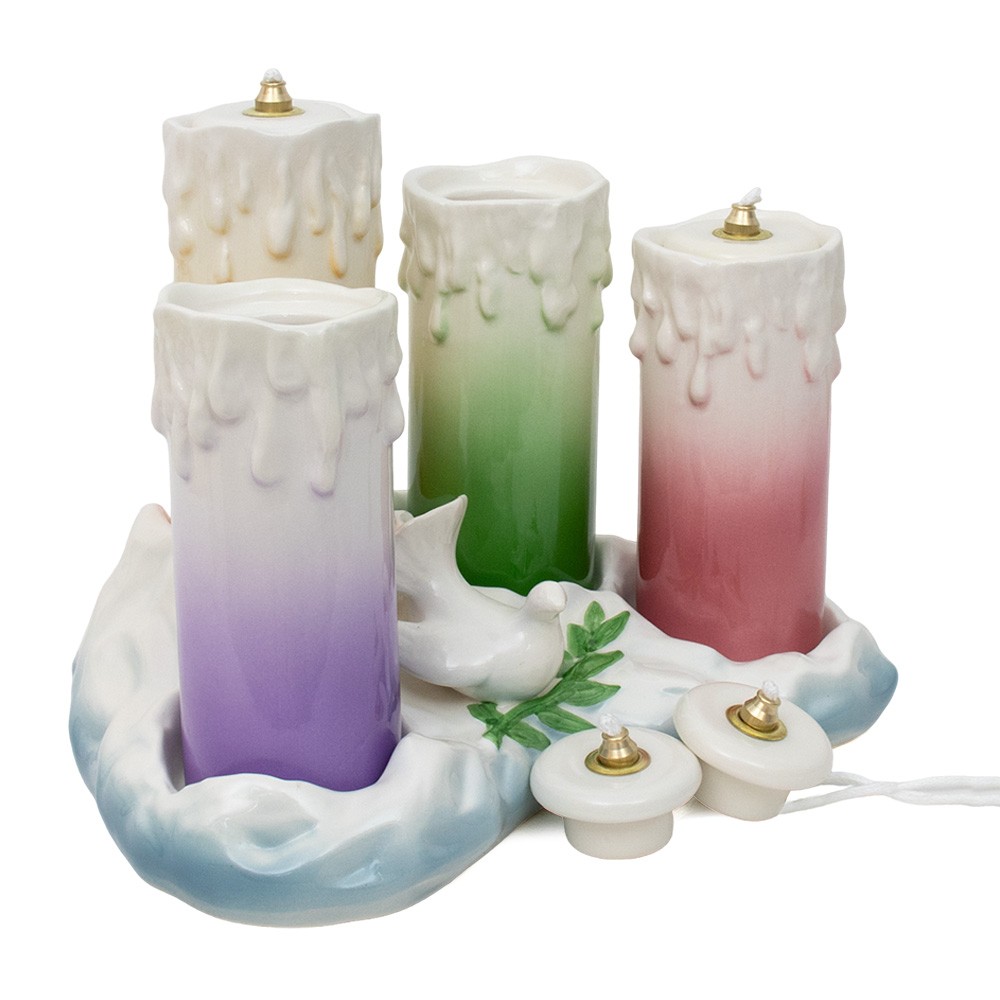Quattro candele a cera liquida in ceramica con base