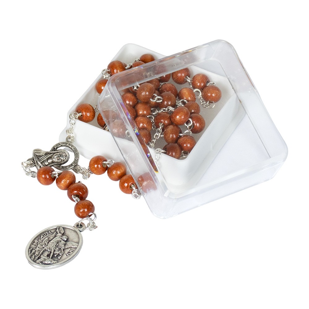 Rosario Di San Michele Arcangelo Blu - 50 Grani In Legno Con Medaglia, Made In Italy - Foto 4