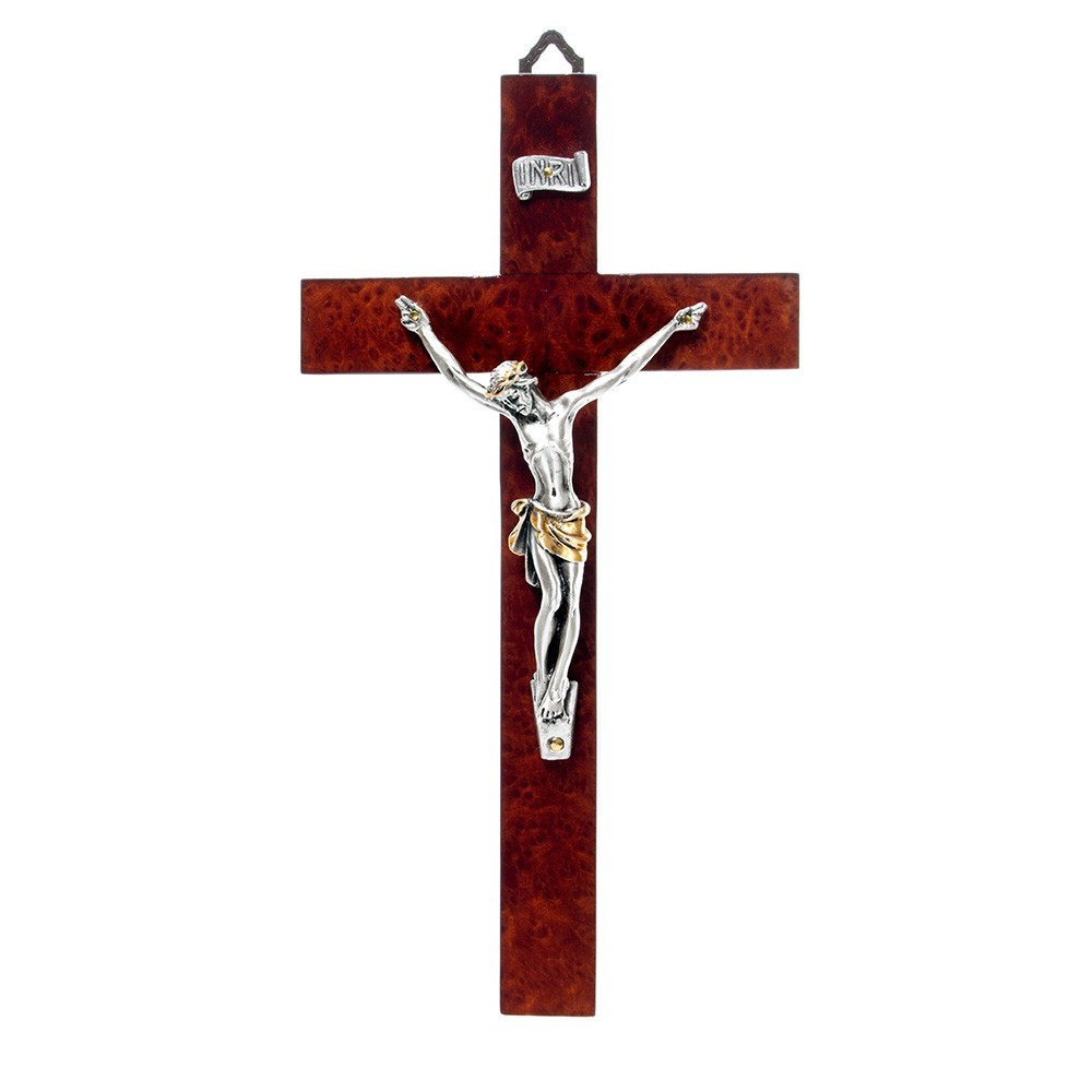 Croce in Legno e Cristo Bagno Argento
