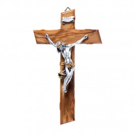 Croce Legno Ulivo e Cristo Argentato