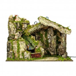 Capanna con Cascata e Luci per Presepe