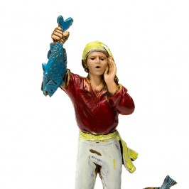 Pescivendolo con Cesti di Pesce