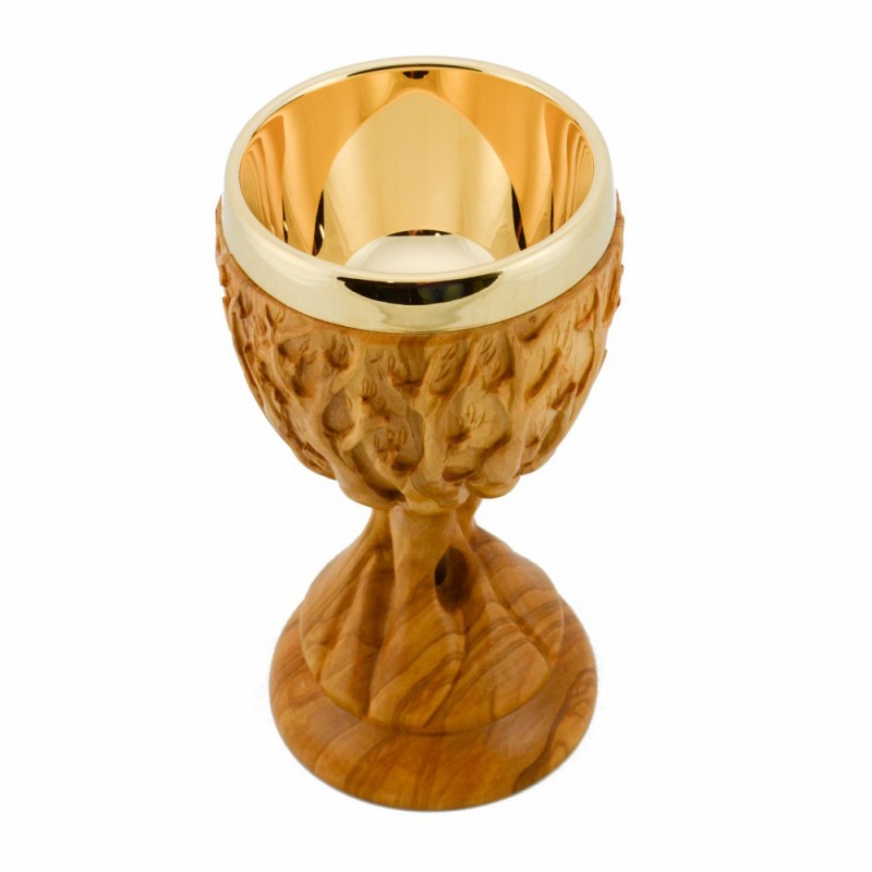 Calice Comunione In Legno D'Ulivo - Intagliato A Mano In Terra Santa, Betlemme - Con Certificato